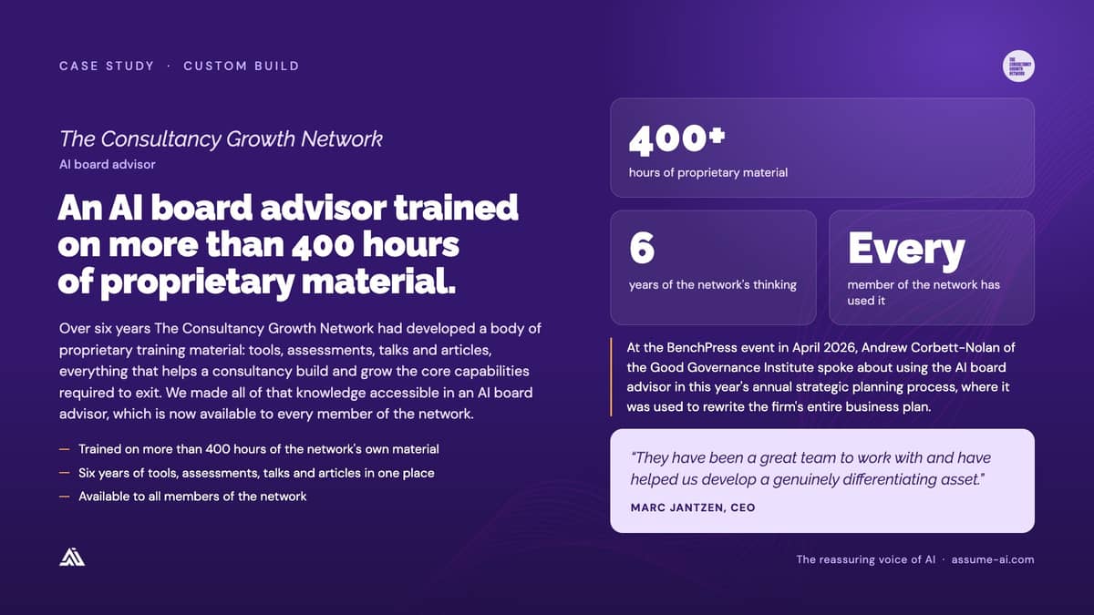 The Consultancy Growth Network: AI board advisor, case study slide