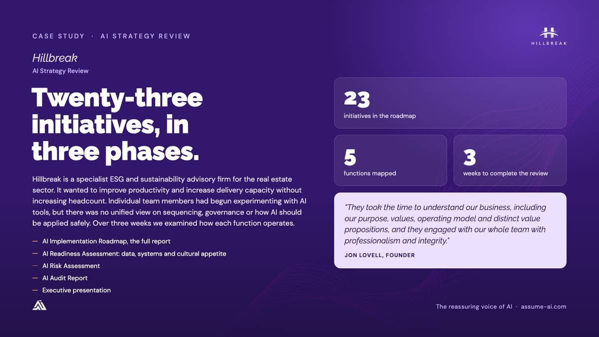 Hillbreak: AI Strategy Review, case study slide