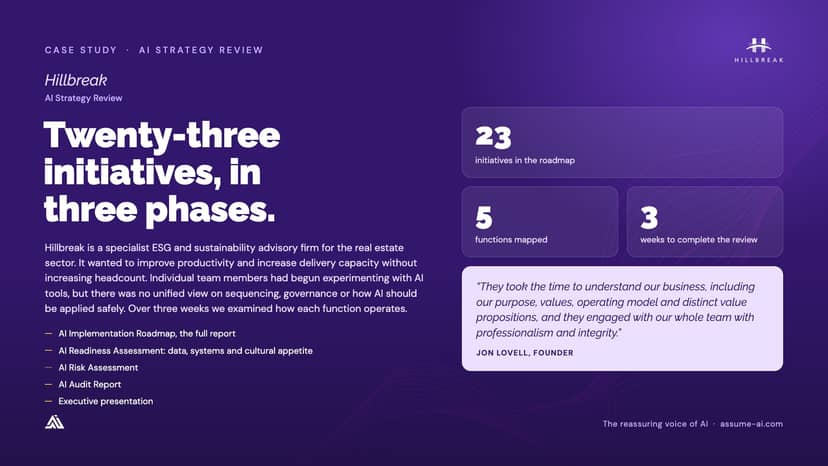 Hillbreak: AI Strategy Review, case study slide