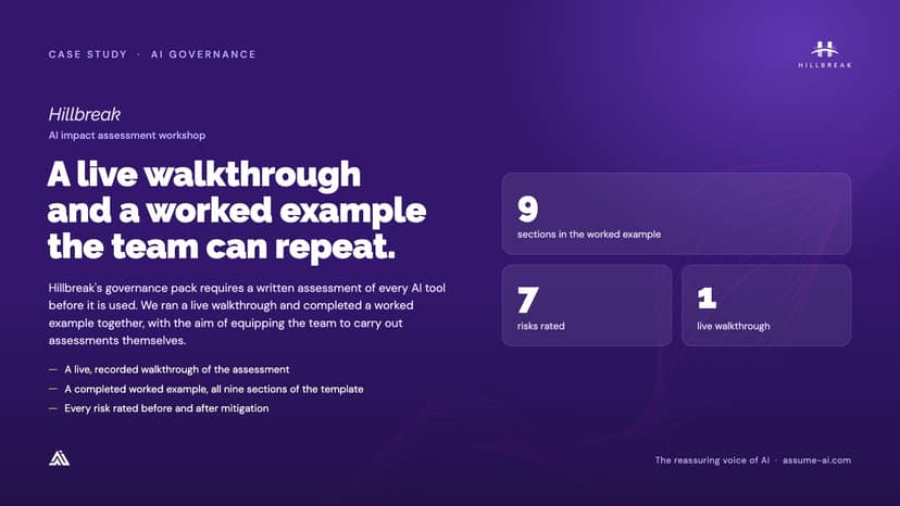 Hillbreak: AI impact assessment workshop, case study slide