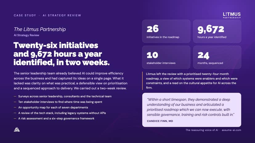 The Litmus Partnership: AI Strategy Review, case study slide